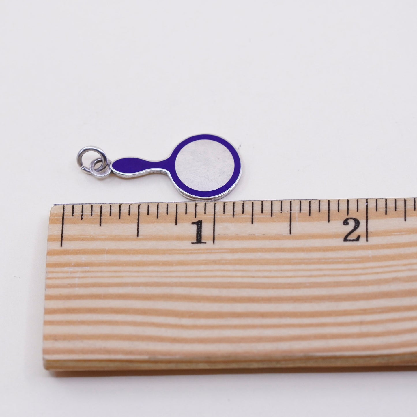 Vintage sterling silver pendant, 925 handmade blue mirror charm