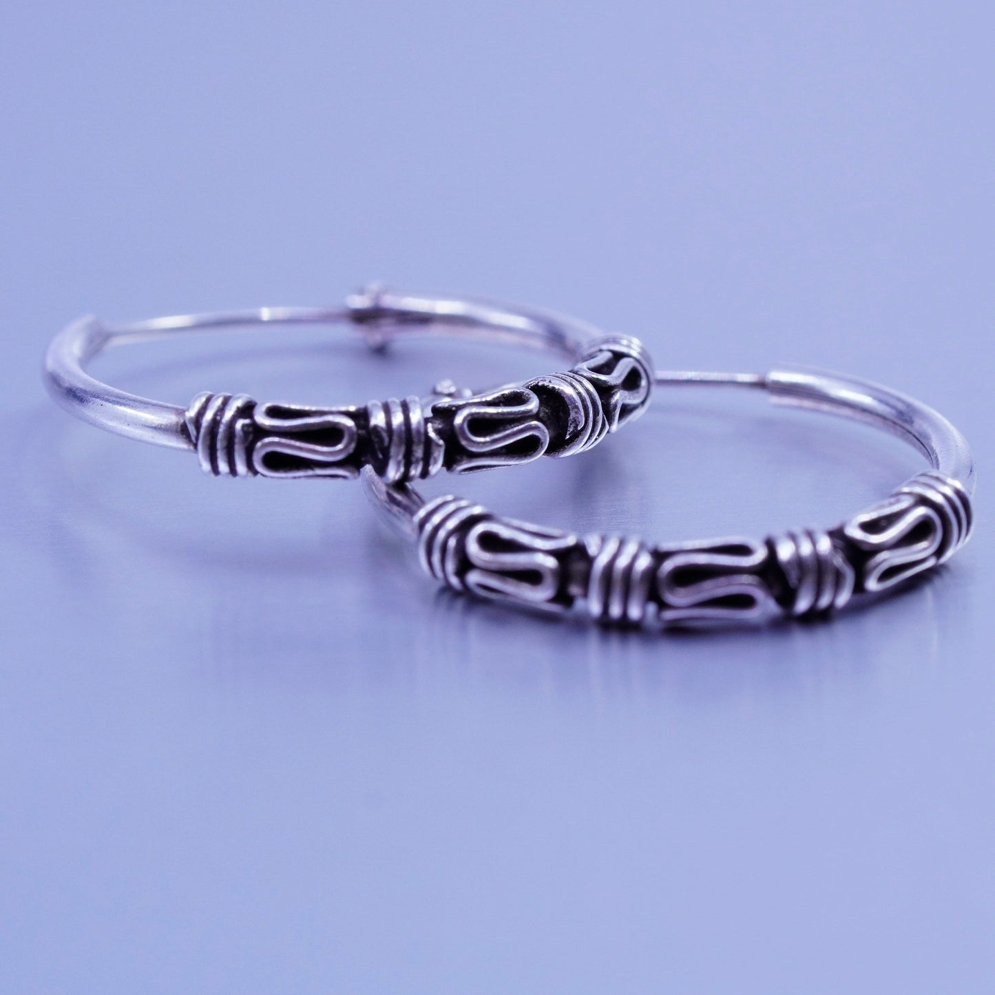 0.75”, vintage Sterling silver handmade earrings, textured 925 hoops