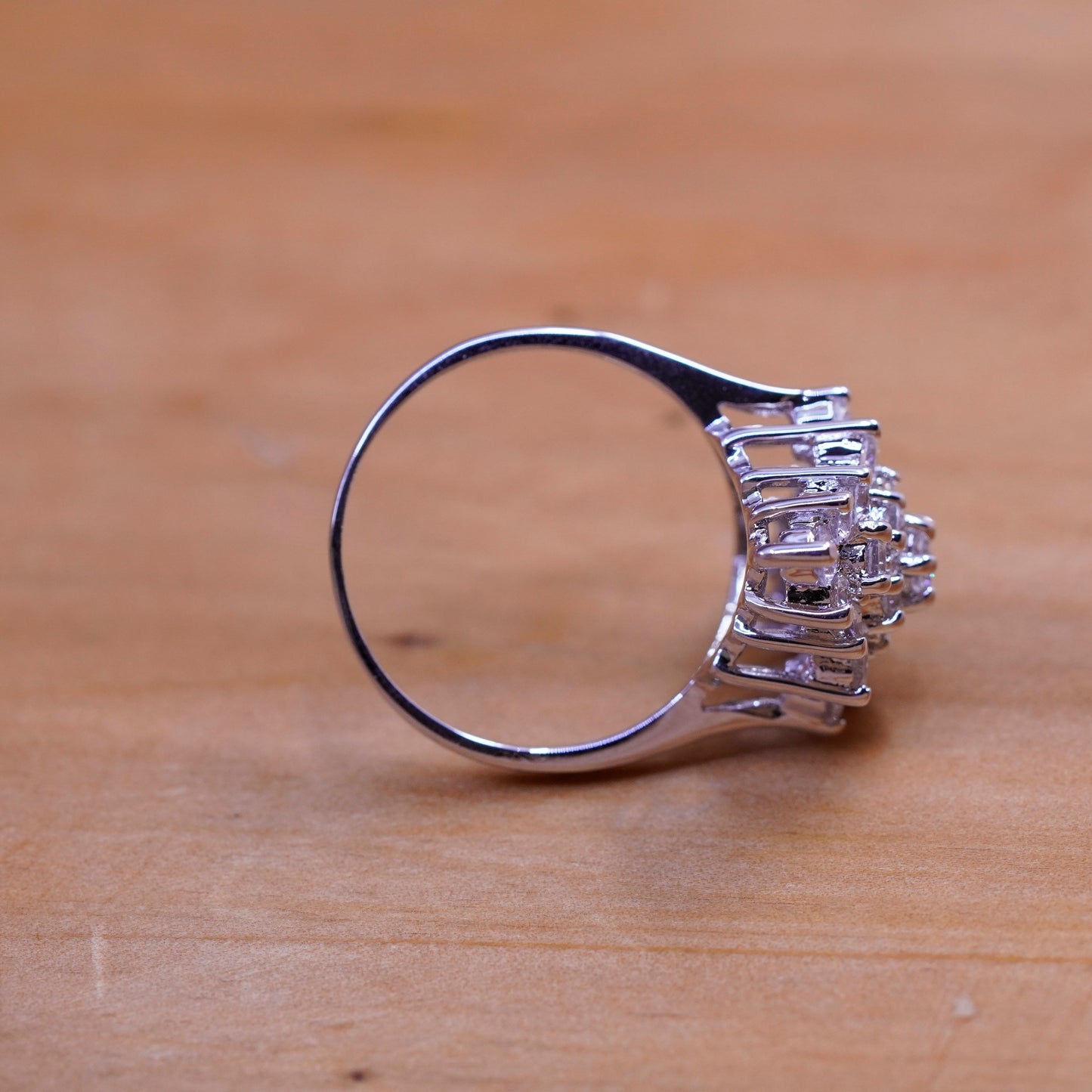 Size 9, vintage Sterling 925 silver engagement ring with cluster cz