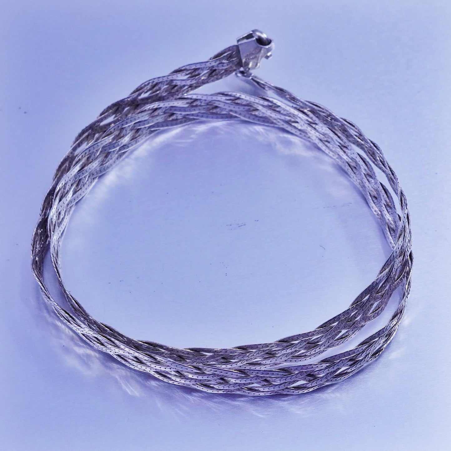 18”, vintage Italy Sterling 925 silver woven braided herringbone chain necklace