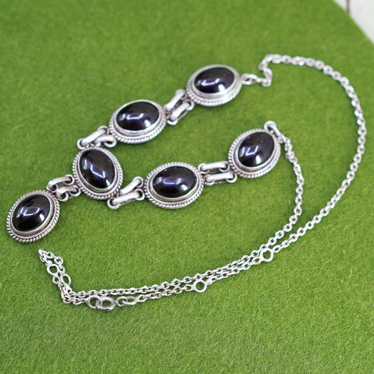 16+2”, vintage Sterling silver necklace, Italy 925 circle chain garnet pendant