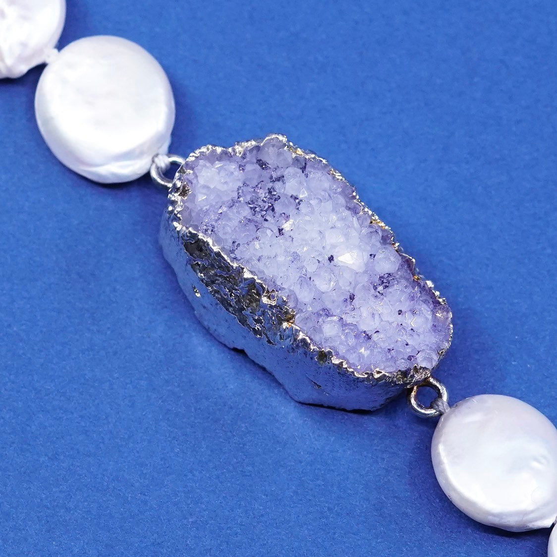 6.75", Sterling silver handmade bracelet, 925 clasp w/ pearl beads N amethyst