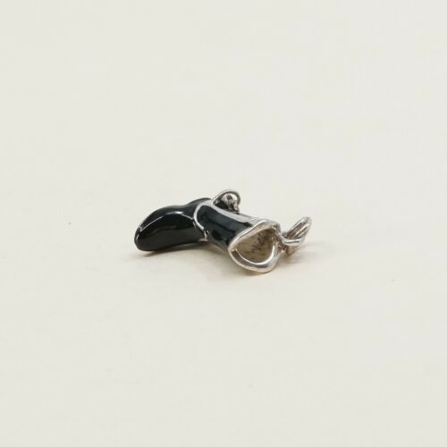 Vintage Sterling Silver Enamel Pendant, Solid 925 Silver Riding Boot Charm