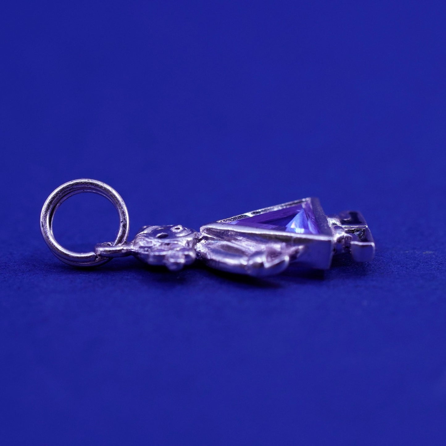 Vintage Sterling silver handmade birthstone pendant, 925 girl figure amethyst