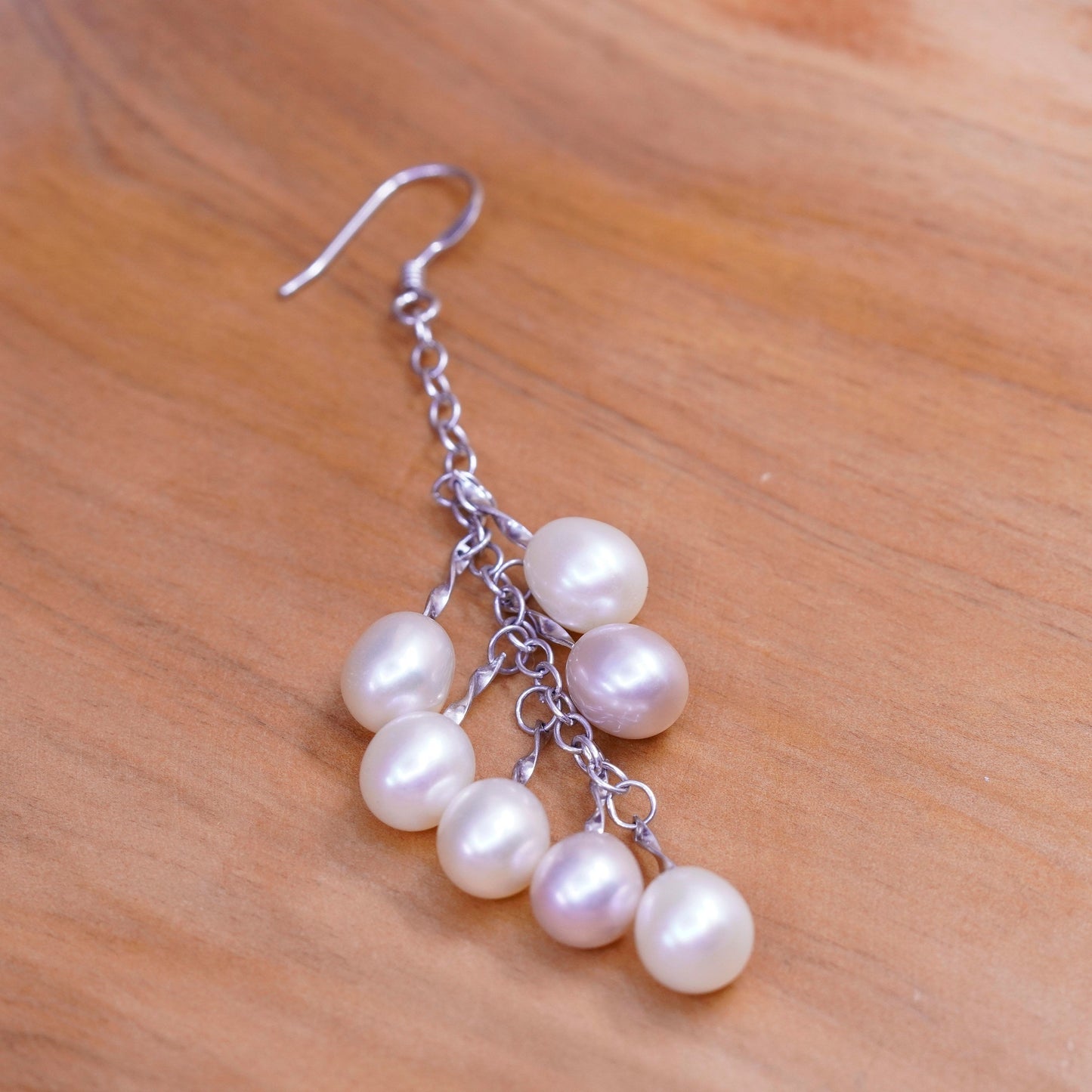 Vintage Sterling 925 silver Handmade earrings with cluster pearl