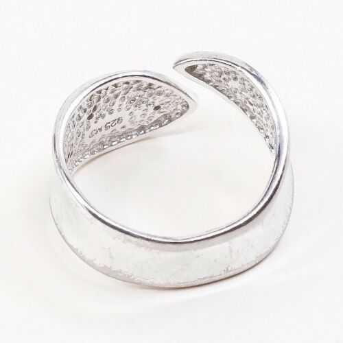 Size Adjustable, Vtg Ribbed Sterling 925 Silver Handmade Wrap Around Ring