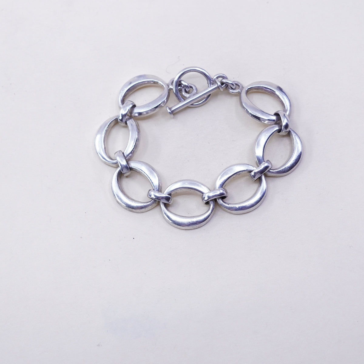 6.75”, Vintage sterling silver handmade bracelet, 925 oval link chain
