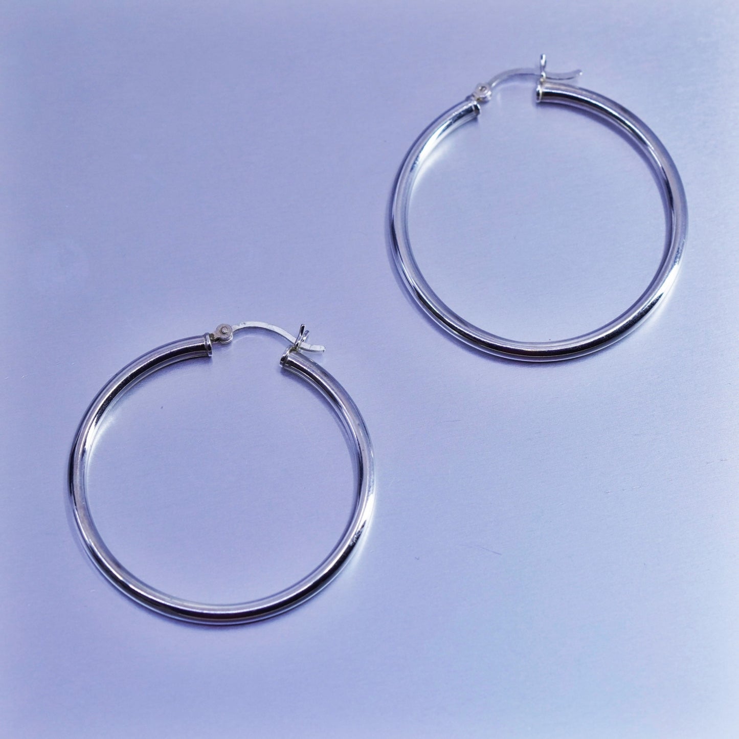 1.5”, vintage Italy Sterling silver handmade earrings, bold 925 hoops