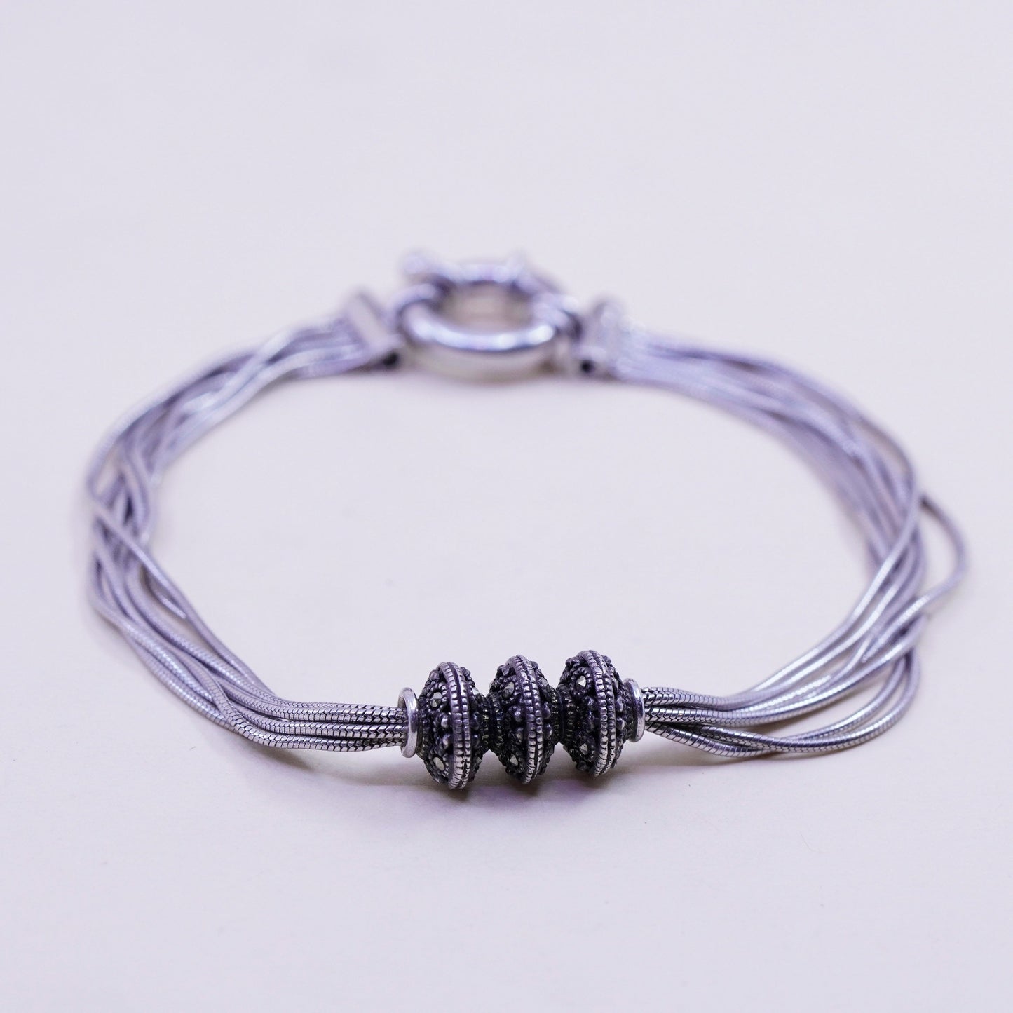 6.75”, Judith Jack sterling silver tennis bracelet, 925 multi snake marcasite