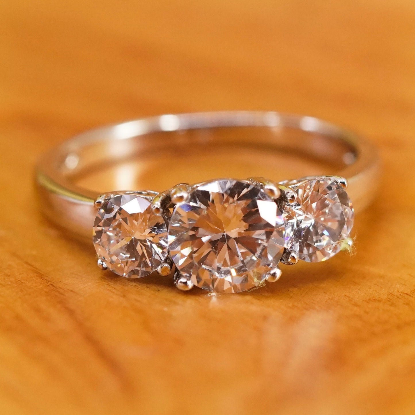 Size 8.25, vintage Sterling 925 silver anniversary ring with clear cz