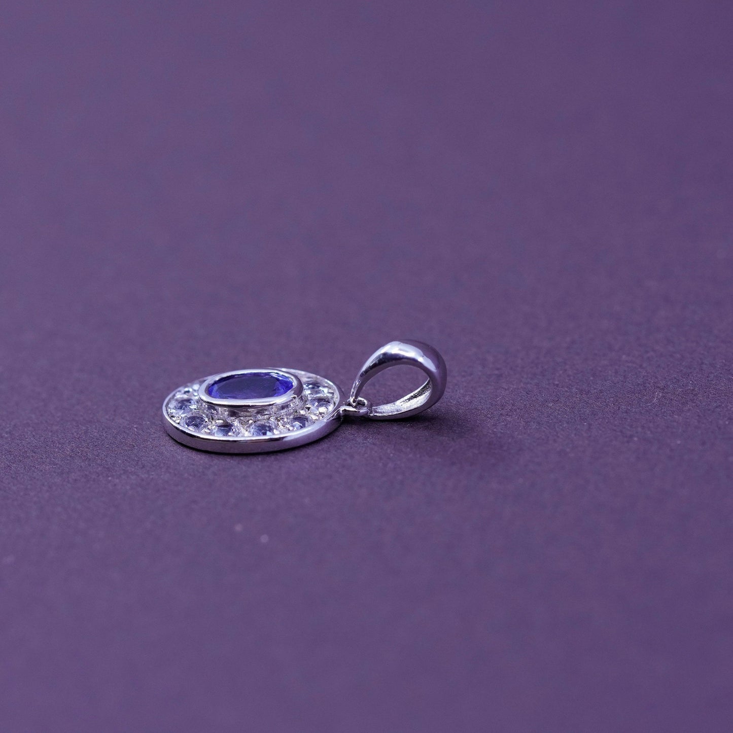 Vintage Sterling silver handmade pendant, 925 charm with amethyst and Cz