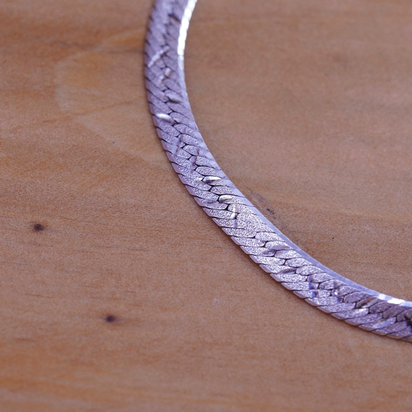 6.75”, Vintage Sterling silver textured herringbone bracelet, Italy 925 chain