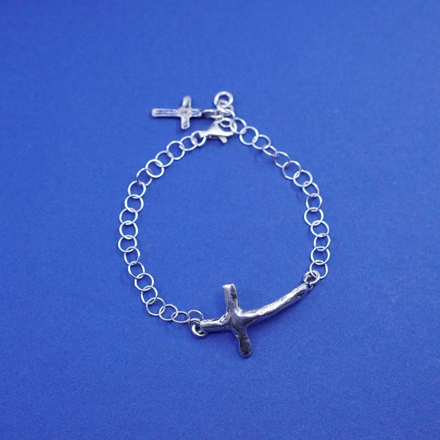 7.5”, Israel Shablool Didae Sterling silver bracelet, 925 chain cross charm