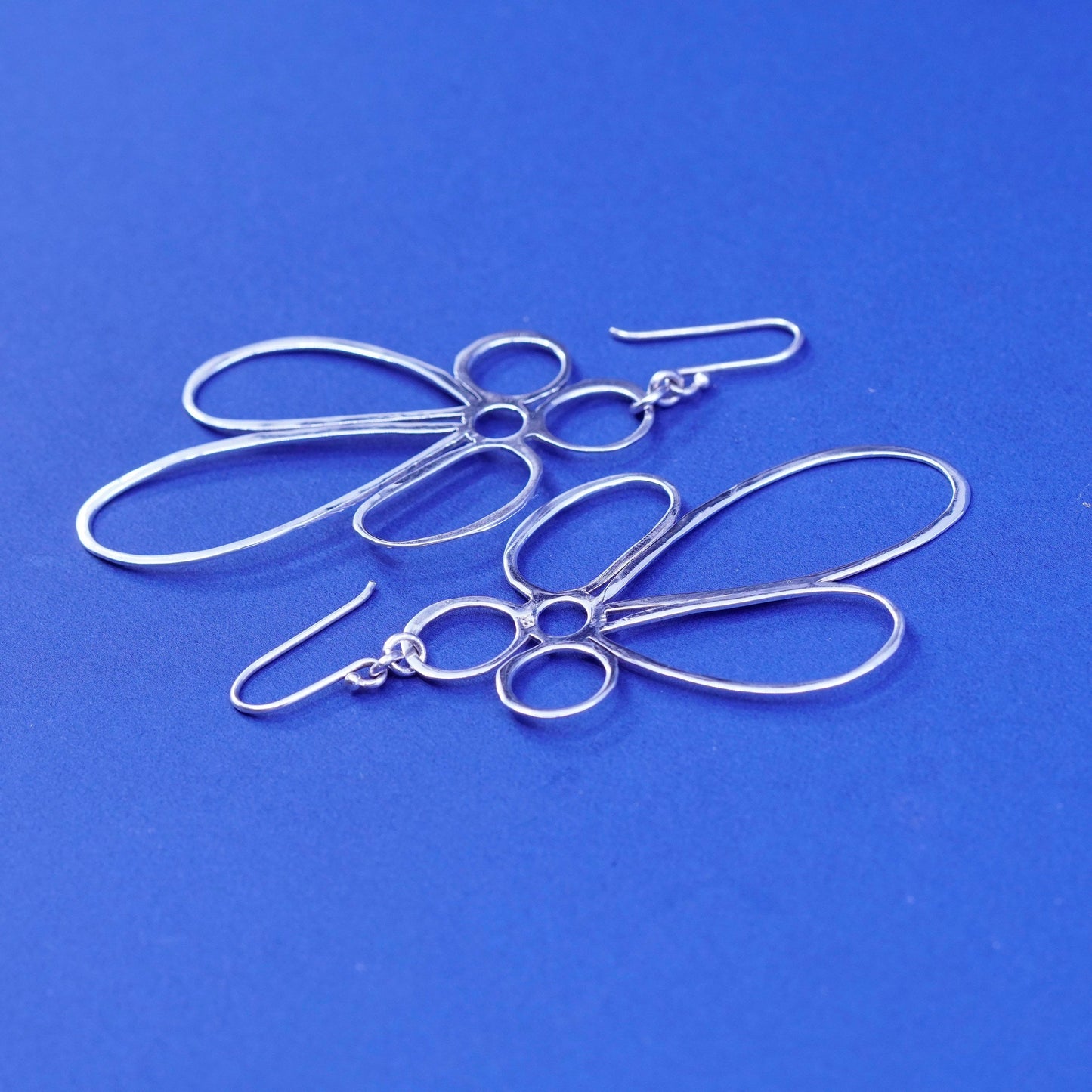 Vintage Sterling silver handmade earrings, huge 925 flower drops