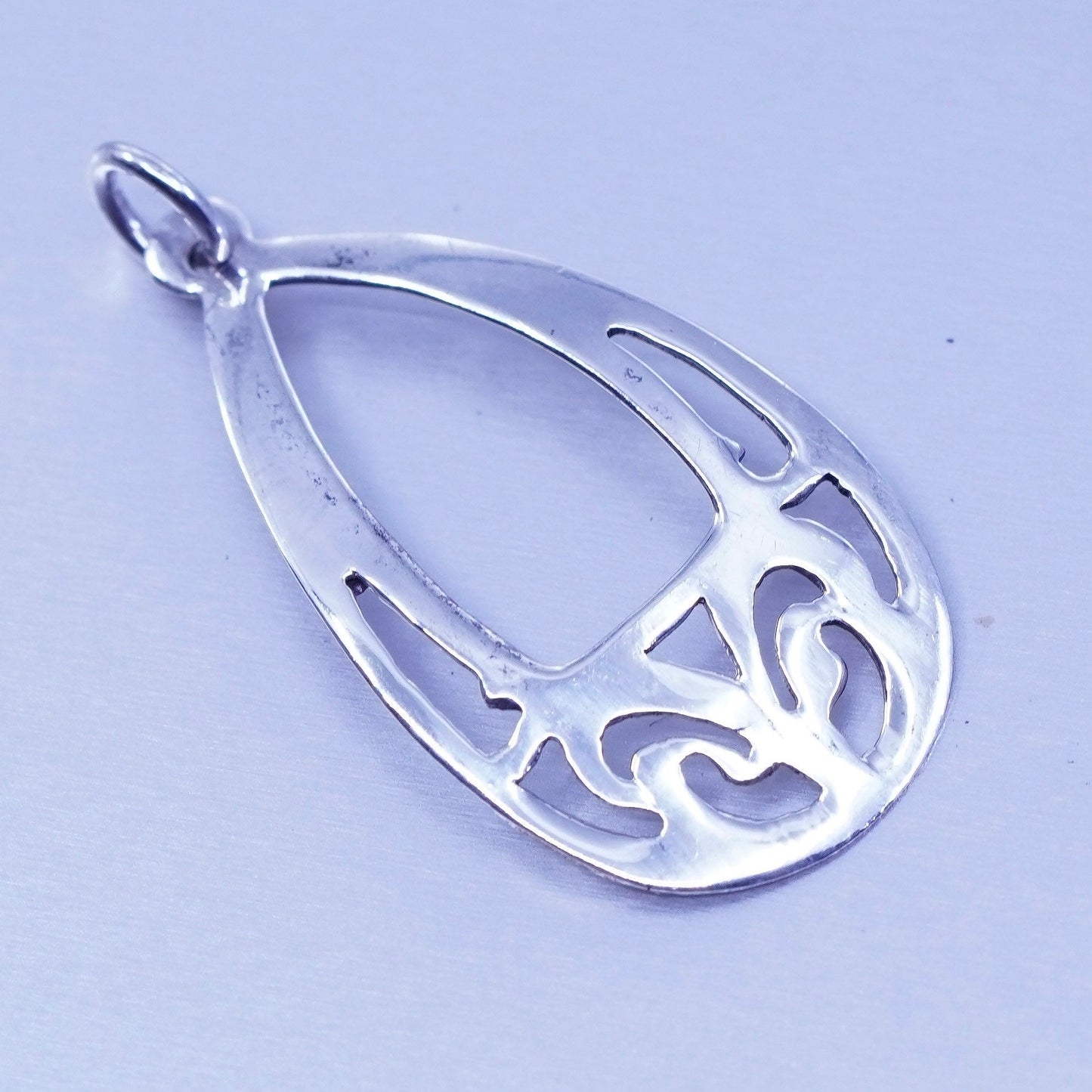 Vintage sterling 925 silver handmade filigree teardrop pendant charm
