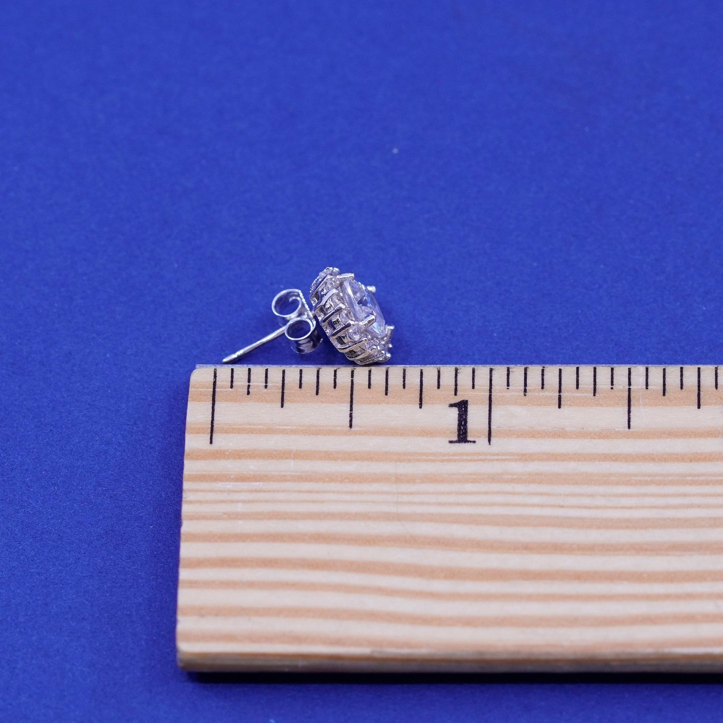 Vintage sterling silver handmade earrings, 925 studs with cluster CZ inlay