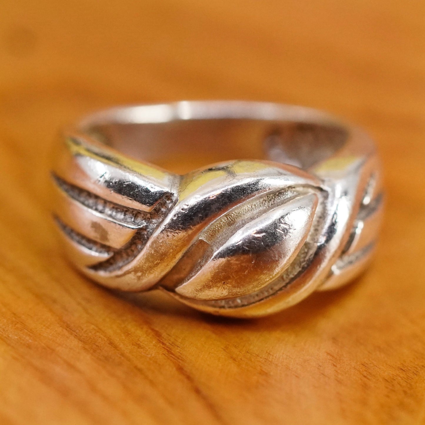 Size 6.5, sterling silver handmade ring, 925 ribbed band, minimalist, modernist