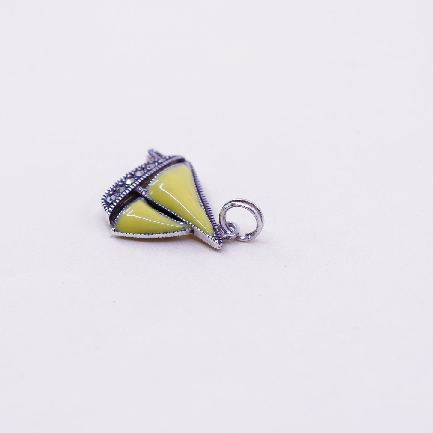 Judith Jack sterling silver pendant, yellow enamel 925 sailing boat Marcasite