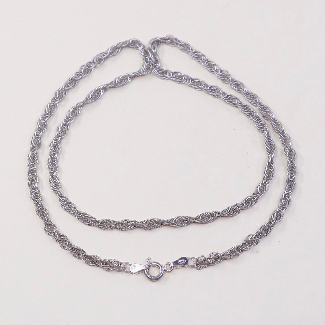 18”, vtg Sterling silver necklace, solid Italy 925 Singapore rope chain