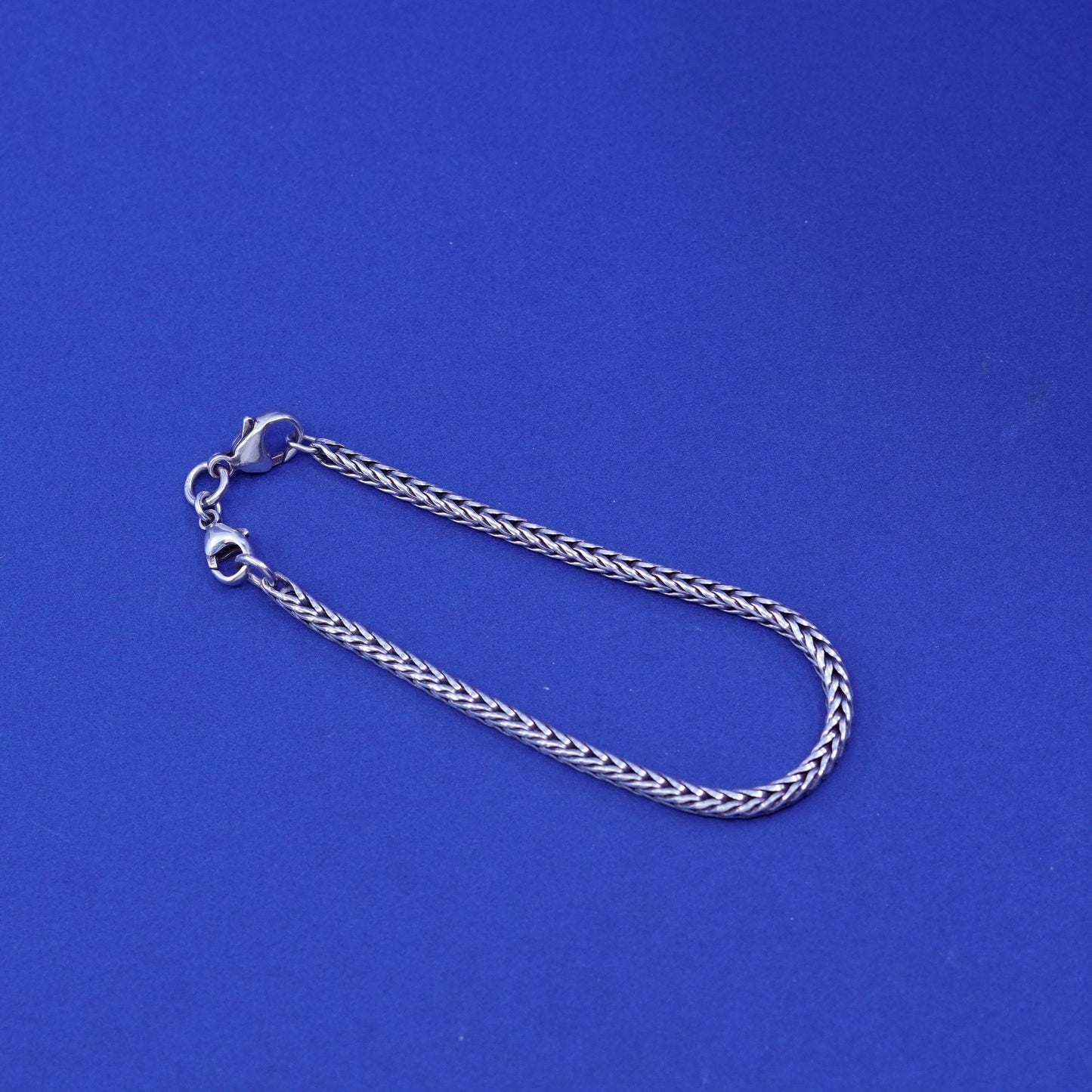 7.5”, vintage Sterling silver handmade bracelet, bold 925 wheat chain
