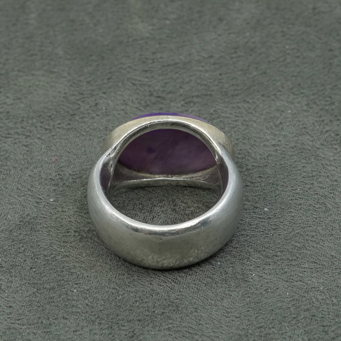 sz 7, vtg handmade Sterling silver ring, 925 statement ring w/ oval Charoite