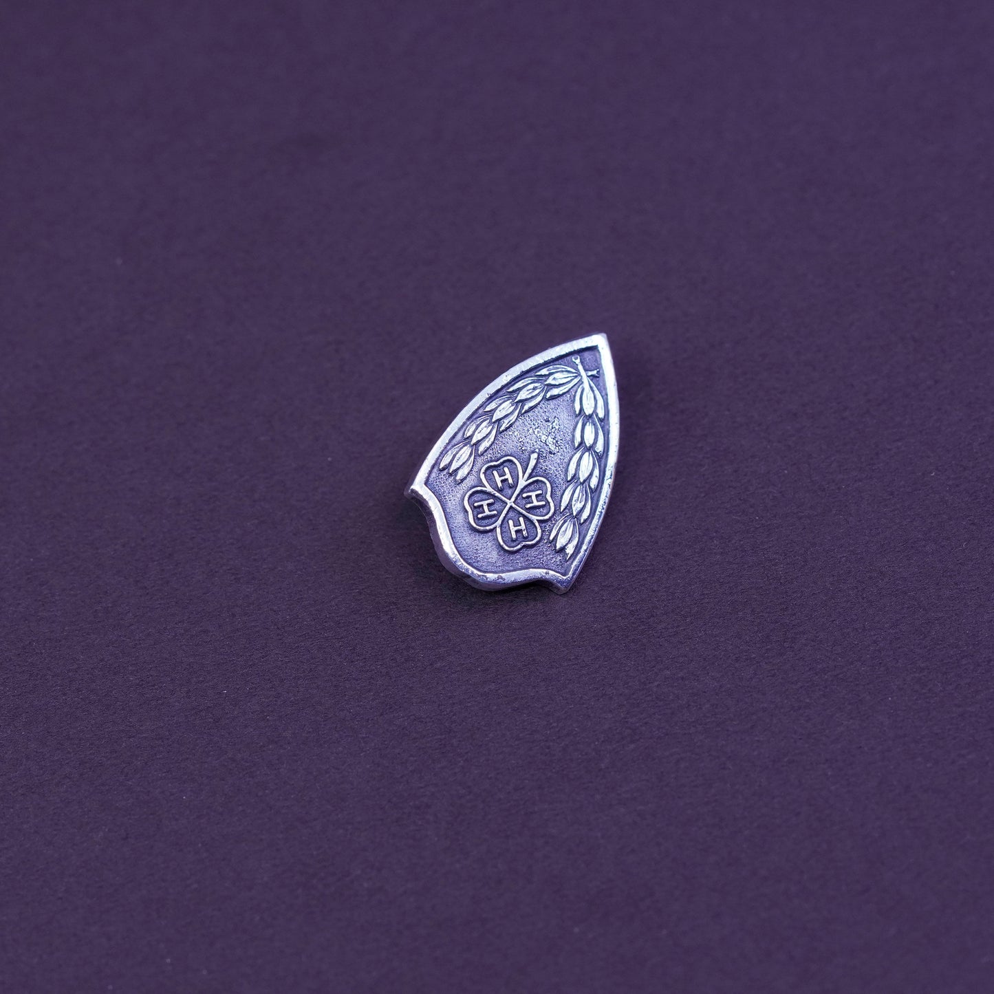 Vintage sterling 925 silver four leaves clover pin with 4H