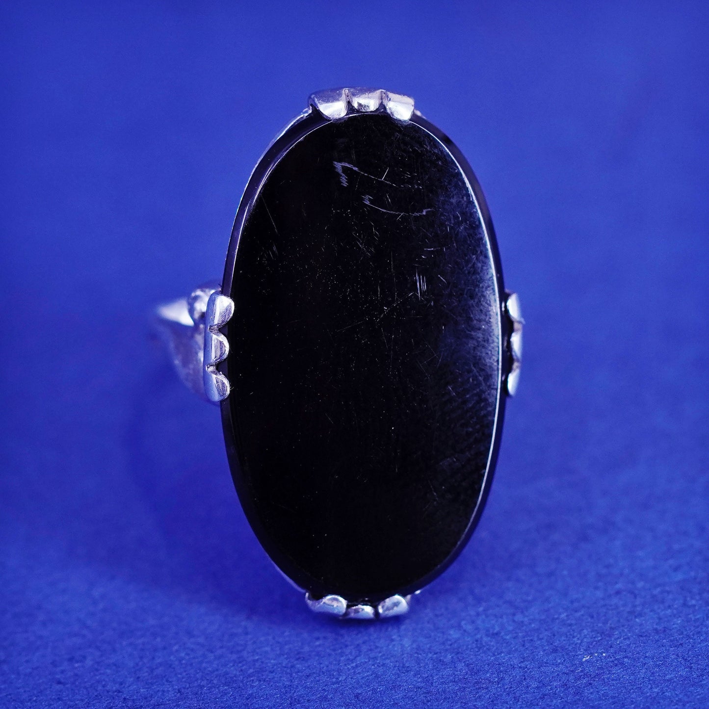 Size 5.5 vintage sterling 925 silver handmade statement ring with oval obsidian