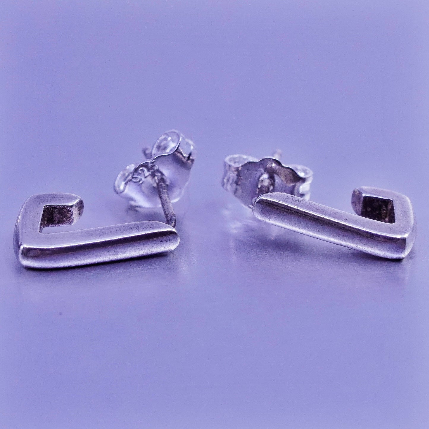 vintage Sterling silver handmade earrings, modern 925 huggie studs