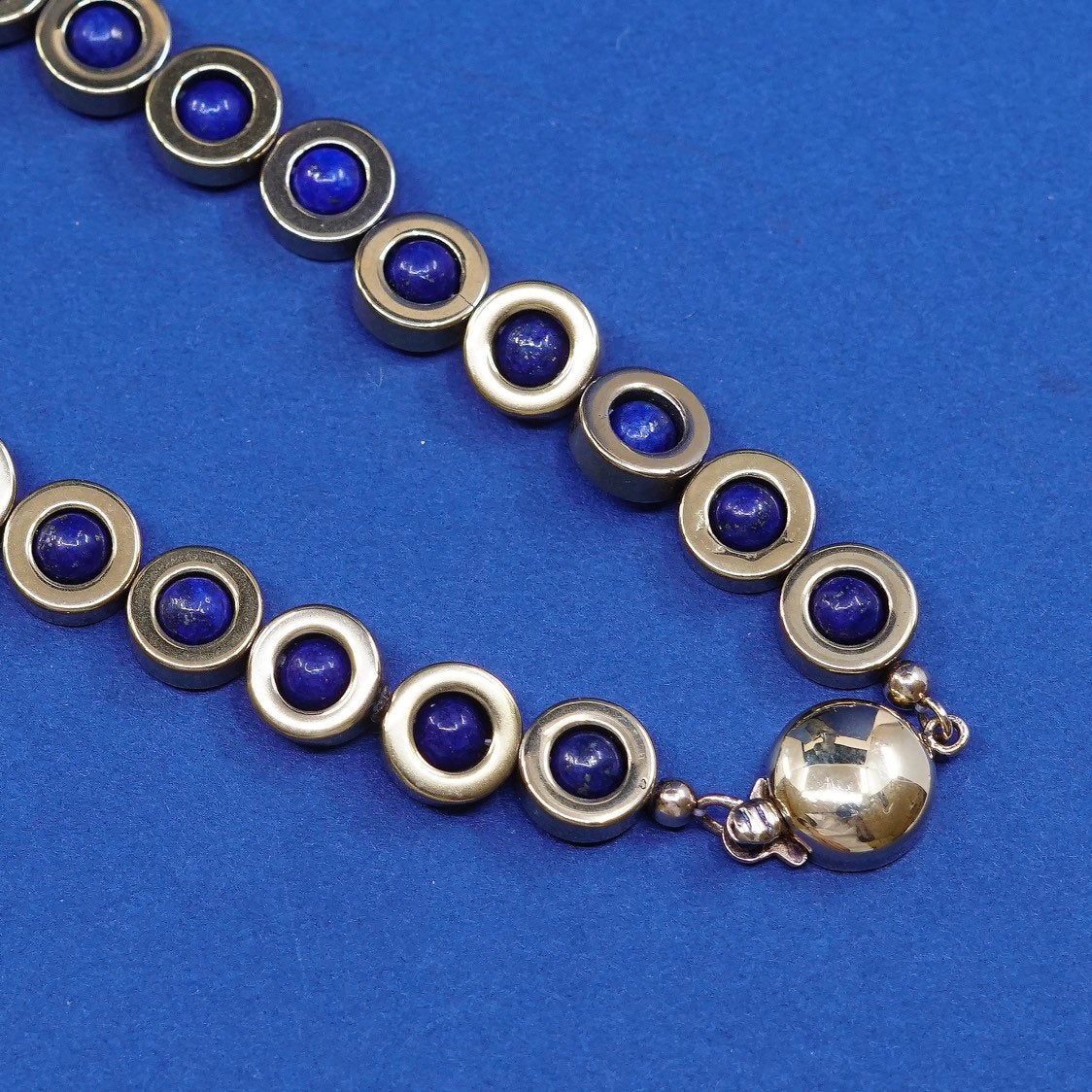 18”, Vermeil gold over Sterling silver necklace w/ evil eye N lapis lazuli bead