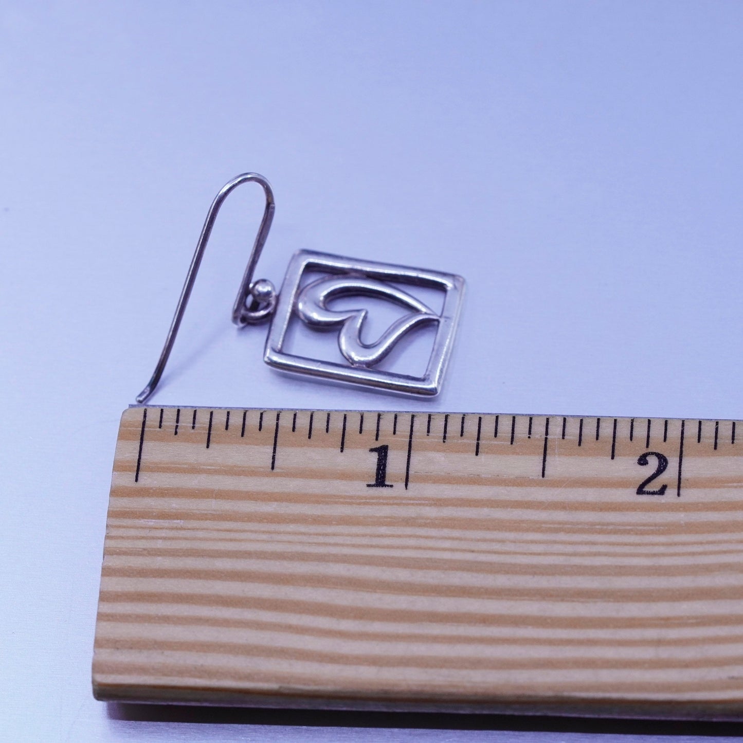 vintage Sterling silver handmade earrings, 925 hooks with square heart