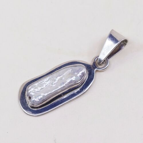 Vtg Handmade Sterling Silver 925 Pendant, Solid 925 Silver W/ Long Pearl