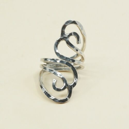 Size 7.25, Vtg Sterling Silver Handmade Ring, 925 Silver Hammered Band W/ Whirl
