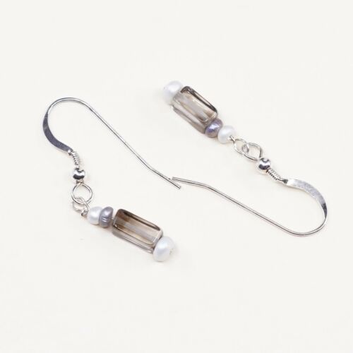 Vtg STERLING SILVER earrings with pearl N Crystal dangles, stamped 925