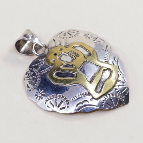 Vintage Two Tone Mexico Sterling 925 Silver Handmade Heart Pendant, Stamped TS-1