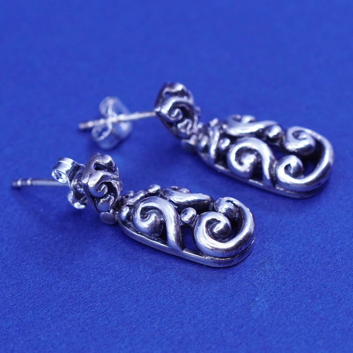 Vintage Sterling silver handmade earrings, 925 teardrop with filigree