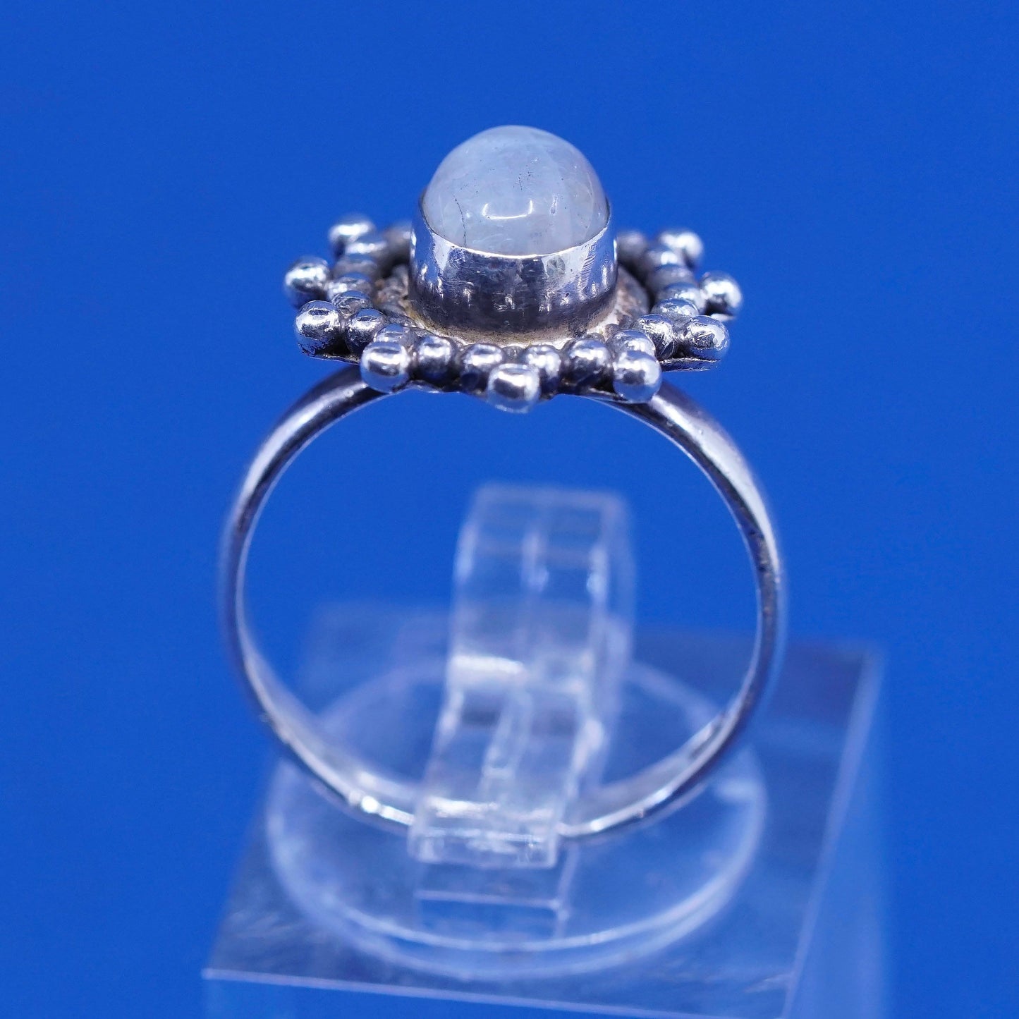 Size 6, vintage DIXI Sterling 925 silver handmade ring with moonstone and beads