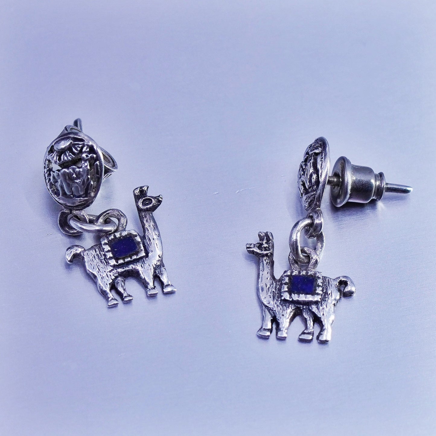Vintage Sterling 925 silver handmade llama earrings drops