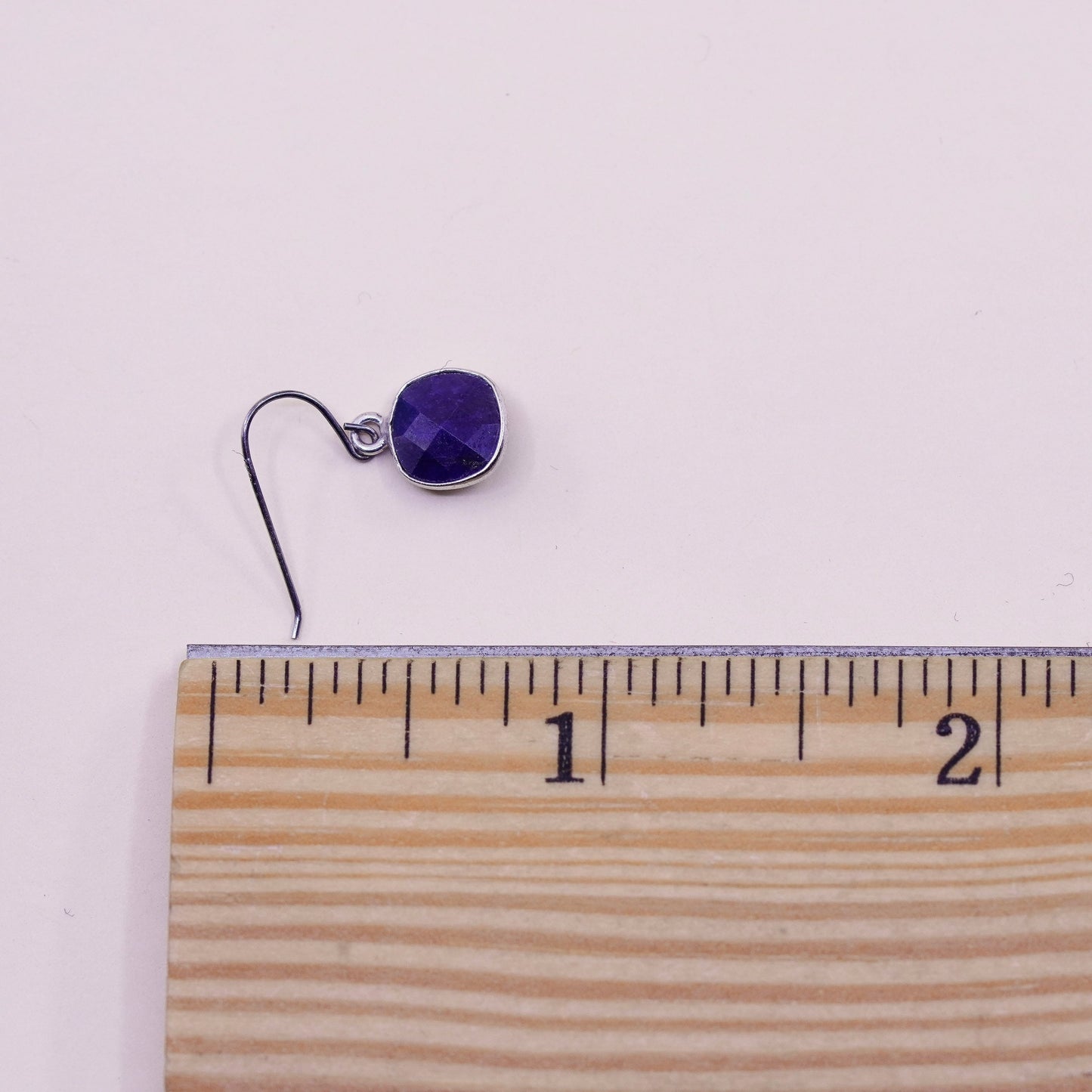 Vintage sterling silver earrings, 925 hooks with square sapphire