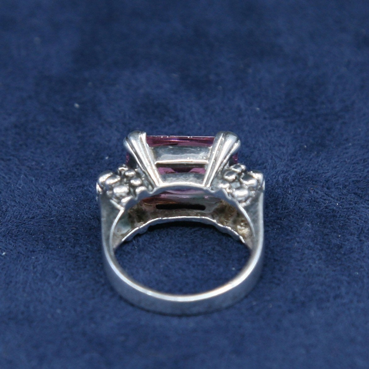 Size 7, vtg Sterling silver statement cocktail ring, 925 w/ pink crystal