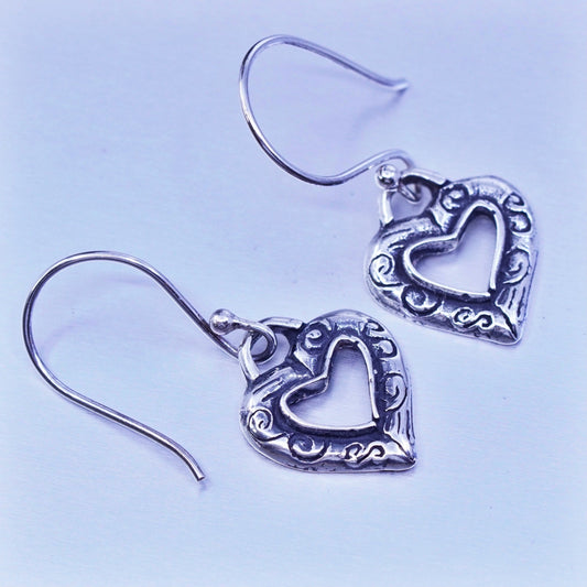 Vintage Sterling 925 silver handmade textured heart earrings