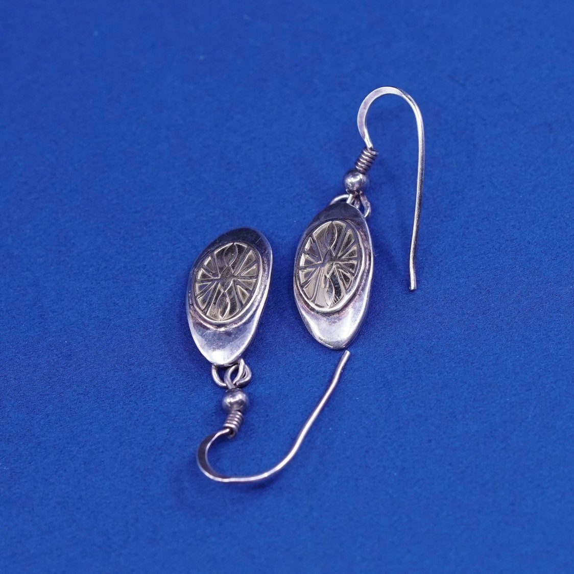 Navajo T.C. Case & Co Earrings 14k Gold and Sterling Silver Curved Egg Drops