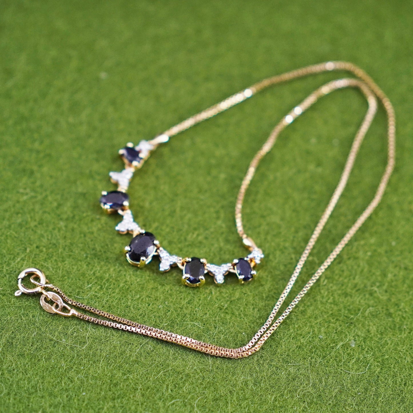 16”, vermeil gold Sterling silver necklace, 925 circle chain sapphire pendant