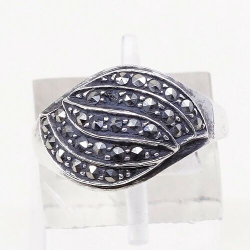 Sz 7, Vtg Sterling Silver Handmade Ring, 925 Silver Band marcasite details