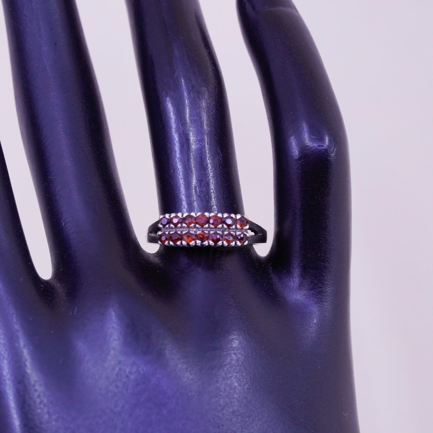 Size 8, vermeil gold over Sterling silver engagement ring 925 band cluster ruby