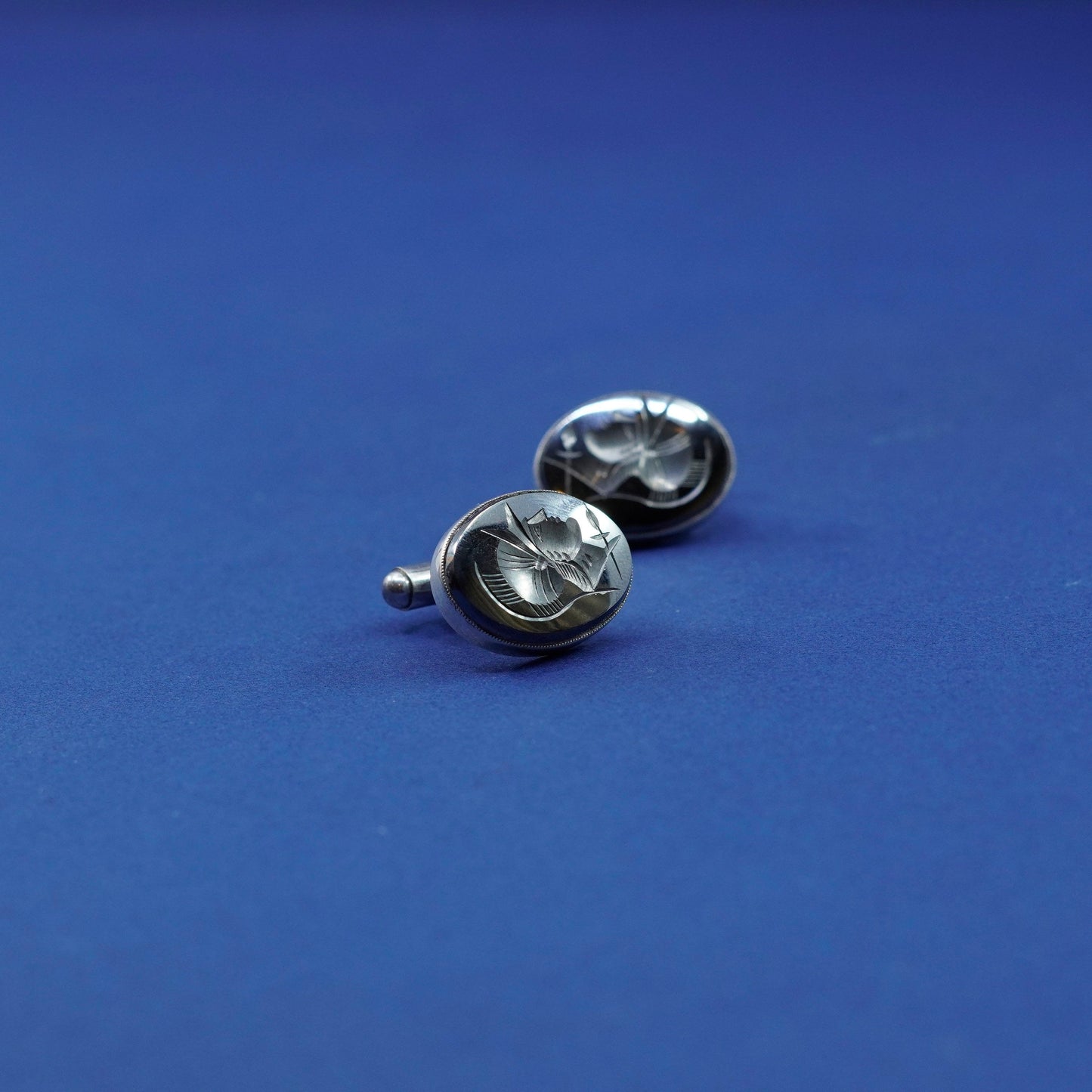 sterling silver Handmade hematite Roman soldier oval cufflink, 925 cuff link
