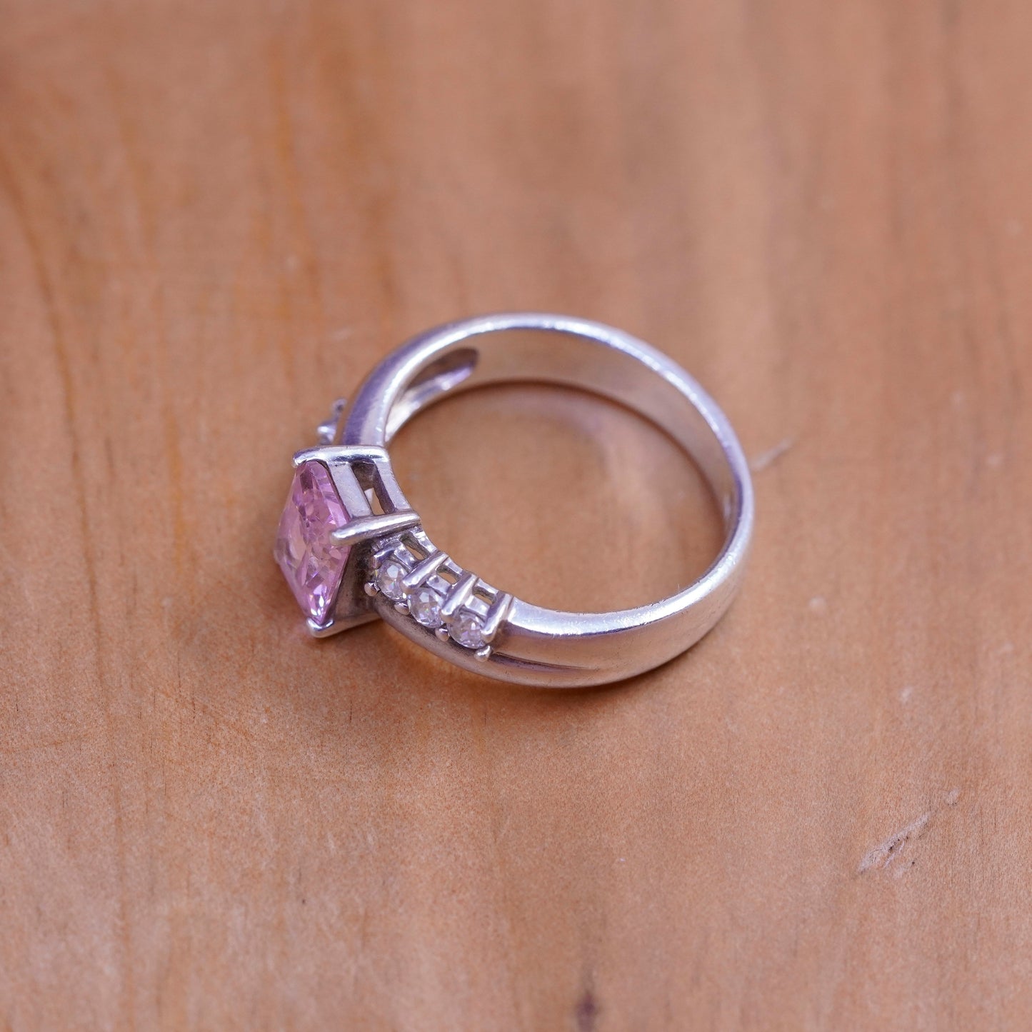 Size 8, Sterling silver handmade ring, 925 band with oval pink Cz stone