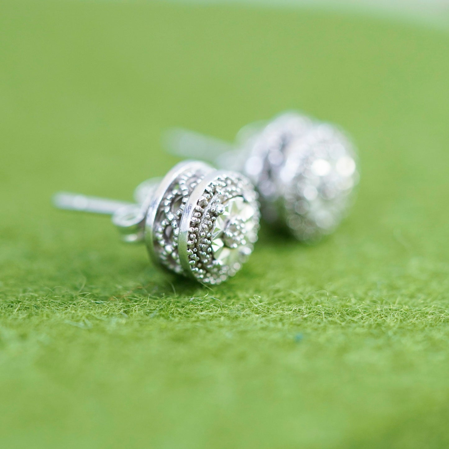 Vintage SK9 sterling silver handmade earrings, 925 studs with cluster diamonds