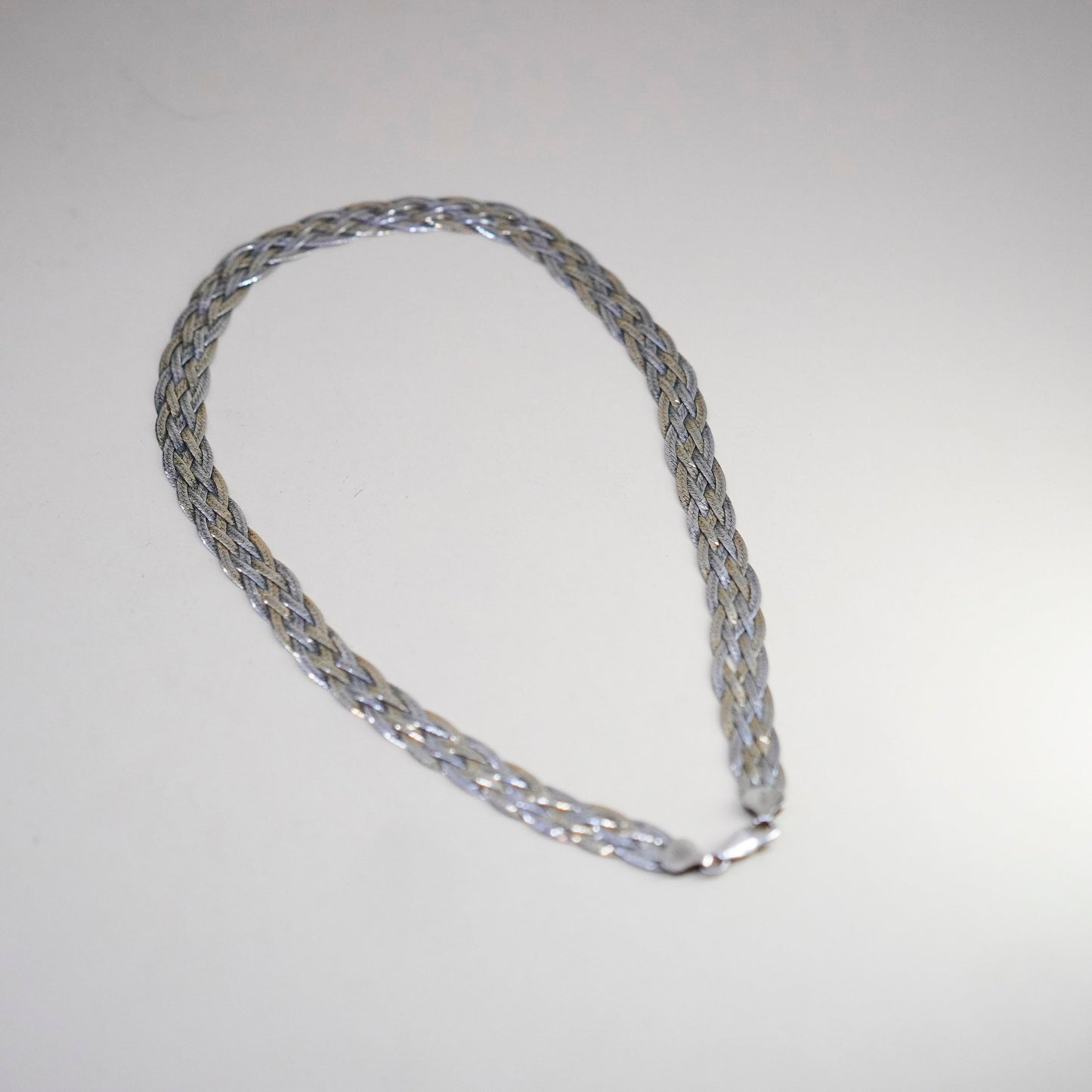 18”, triple tone sterling silver necklace, 925 woven braided herringbone chain