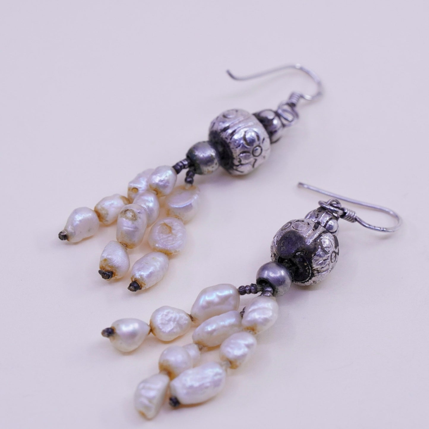 Vintage Sterling 925 silver handmade earrings with pearl