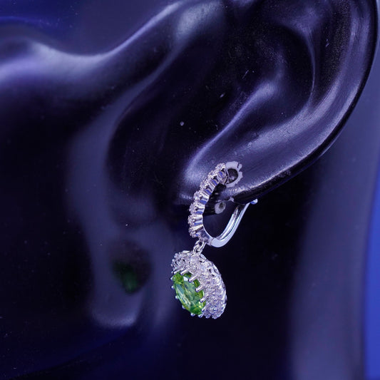 Vintage sterling 925 silver handmade huggie earrings with peridot and cz around